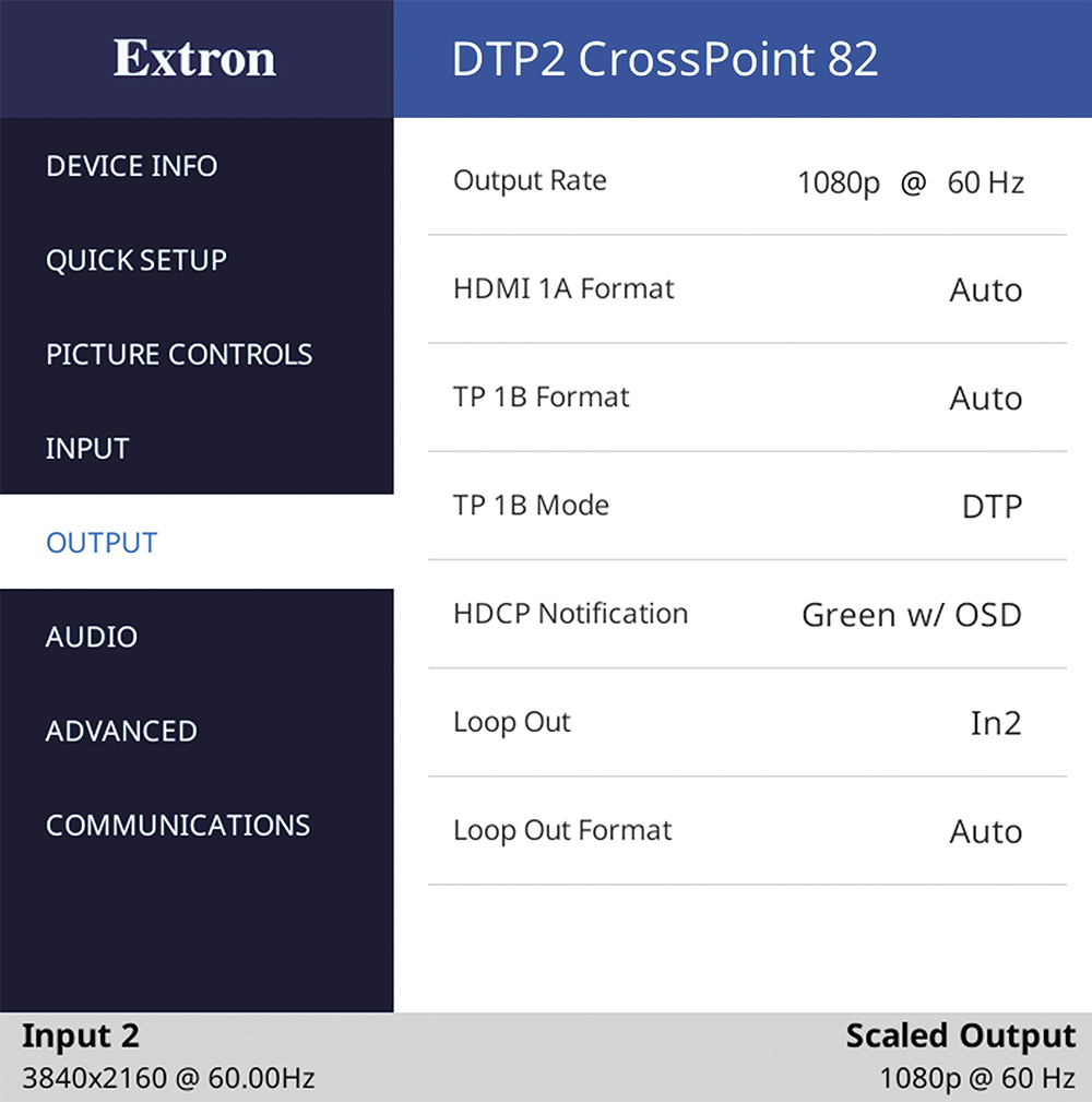 On Screen Display Output Menu