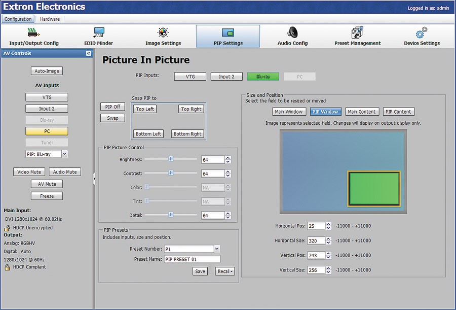 Picture In Picture Configuration Web page