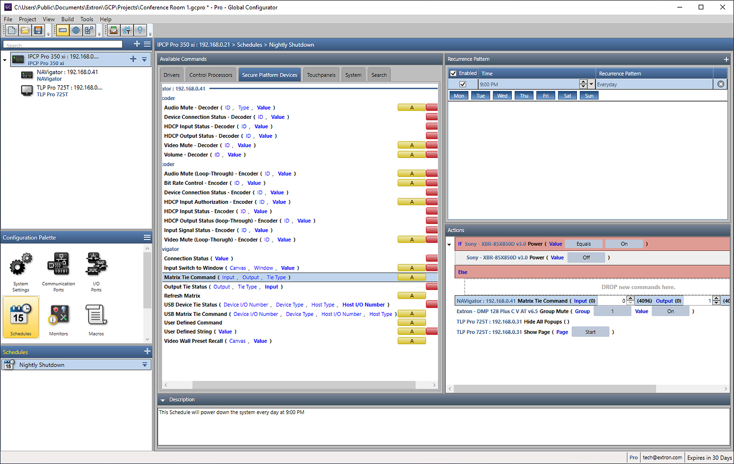 Schedule with a description 