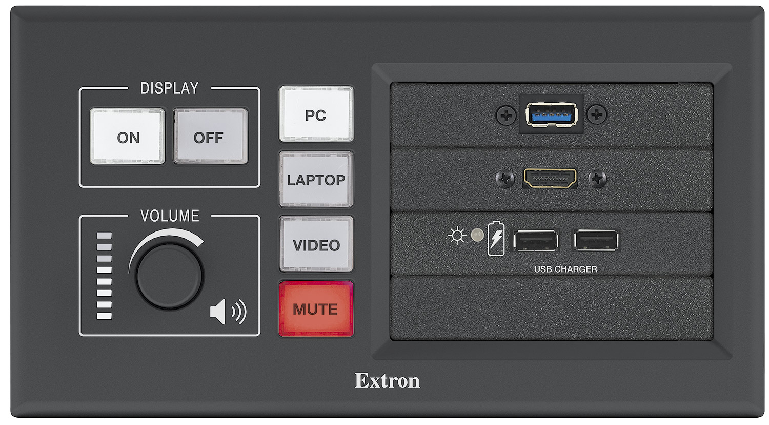 MLC Plus 100 AAP – Black<br>
Shown with optional AAP AV connectivity modules