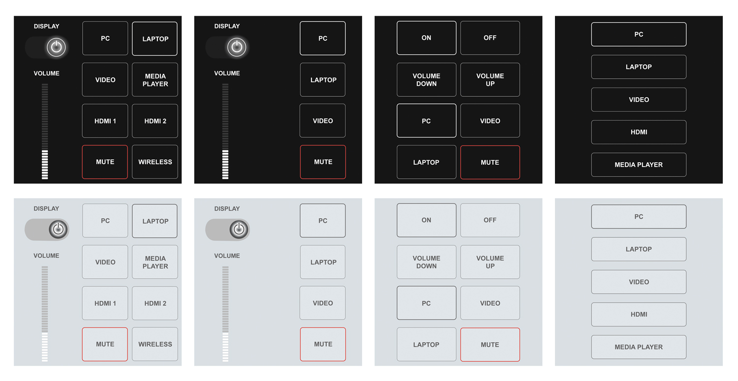 Preconfigured Button Layouts in Dark and Light Modes