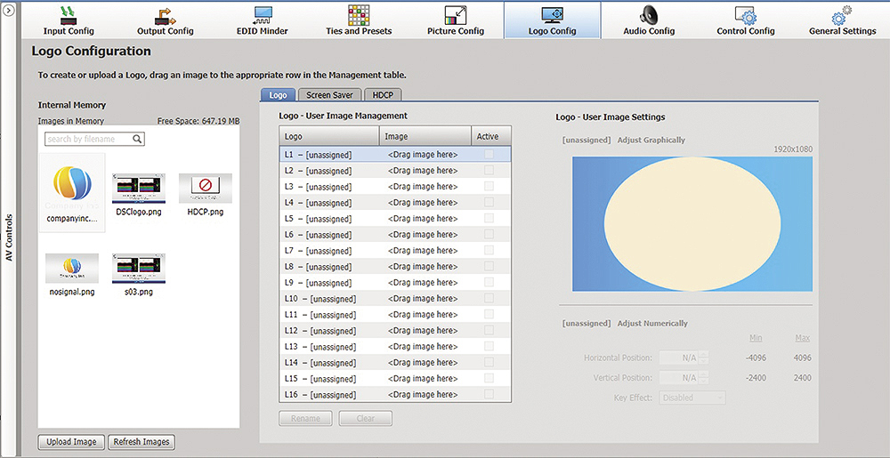 PCS Logo Configuration Screen