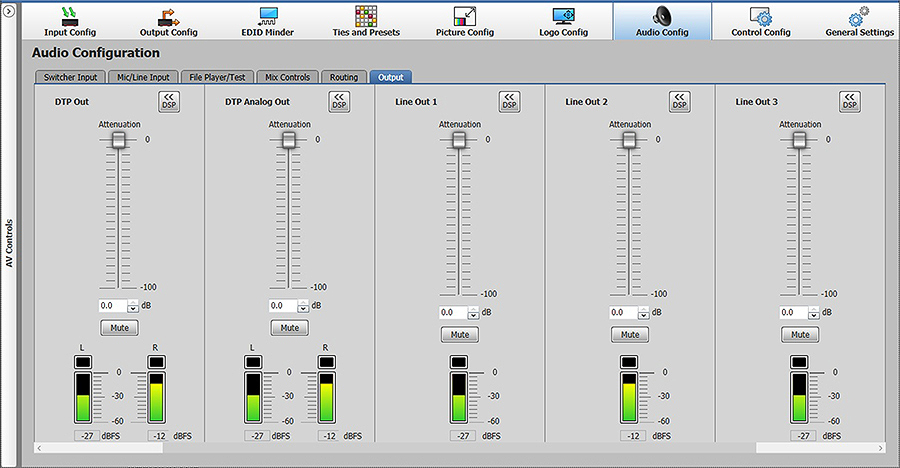 PCS Audio Output Configuration Screen