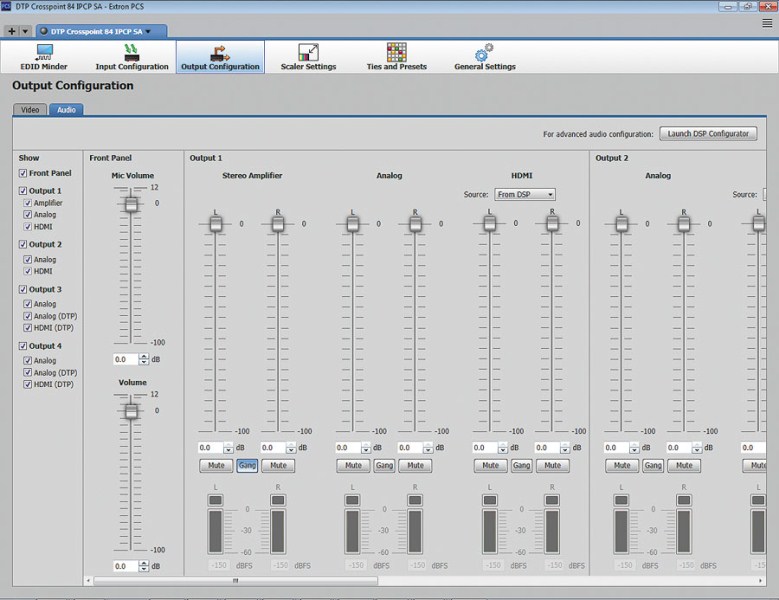 DTP CrossPoint 84 SA - Output Configuration (Audio)