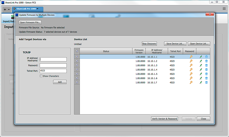 Multiple ShareLink Pro 2000’s firmware can be updated using Extron PCS