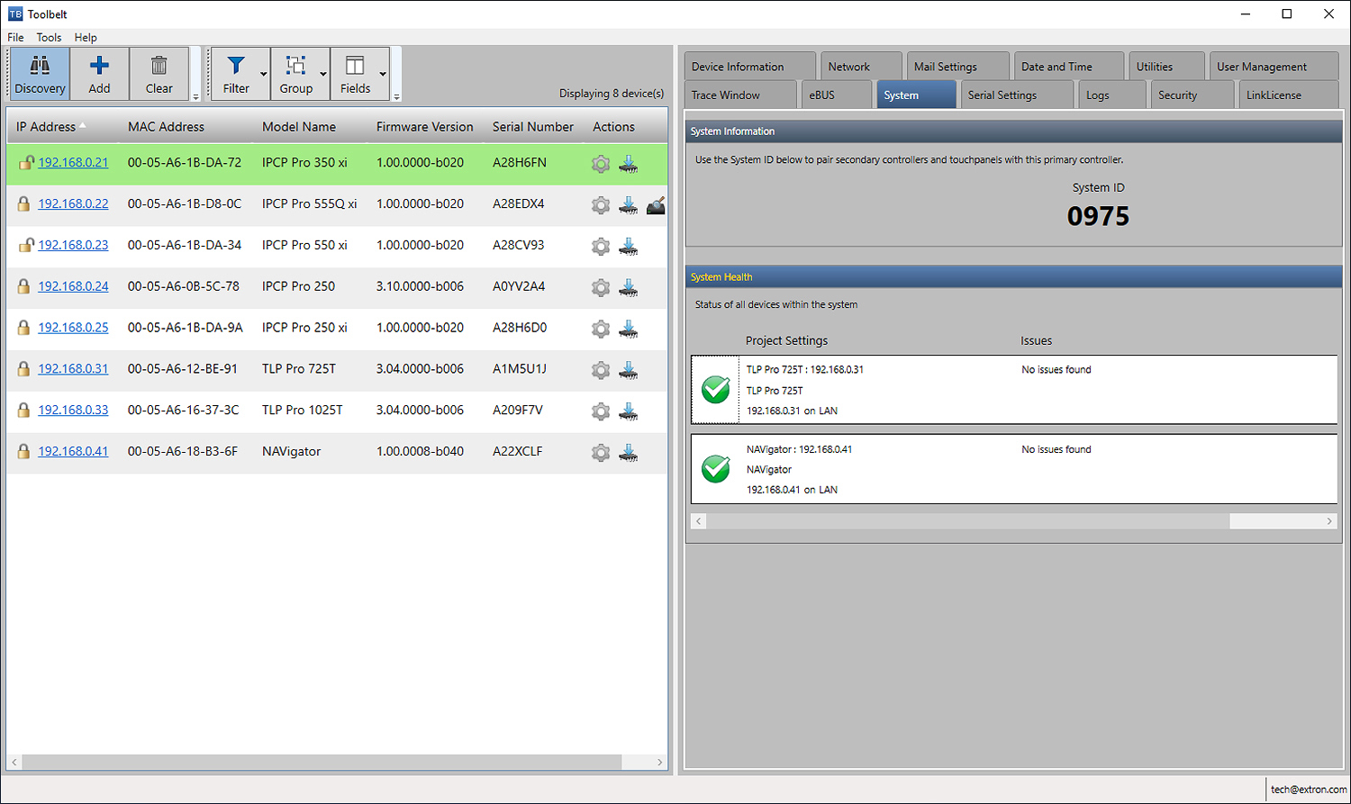 Toolbelt – System Tab