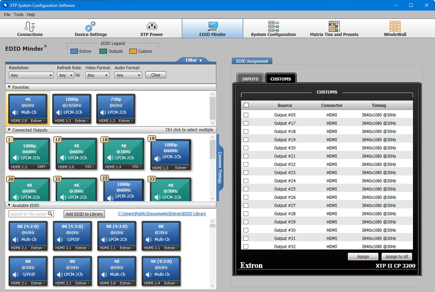 System-wide EDID management within a single window