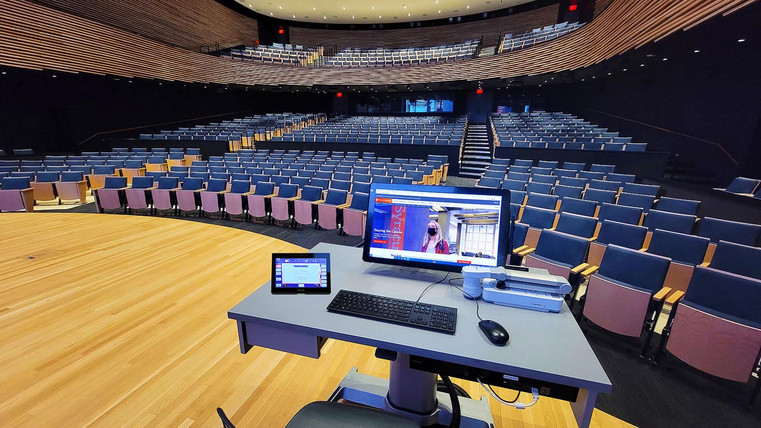 To control the AV system, the instructor or presenter uses a TLP Pro 1025T 10” Tabletop TouchLink Pro Touchpanel.