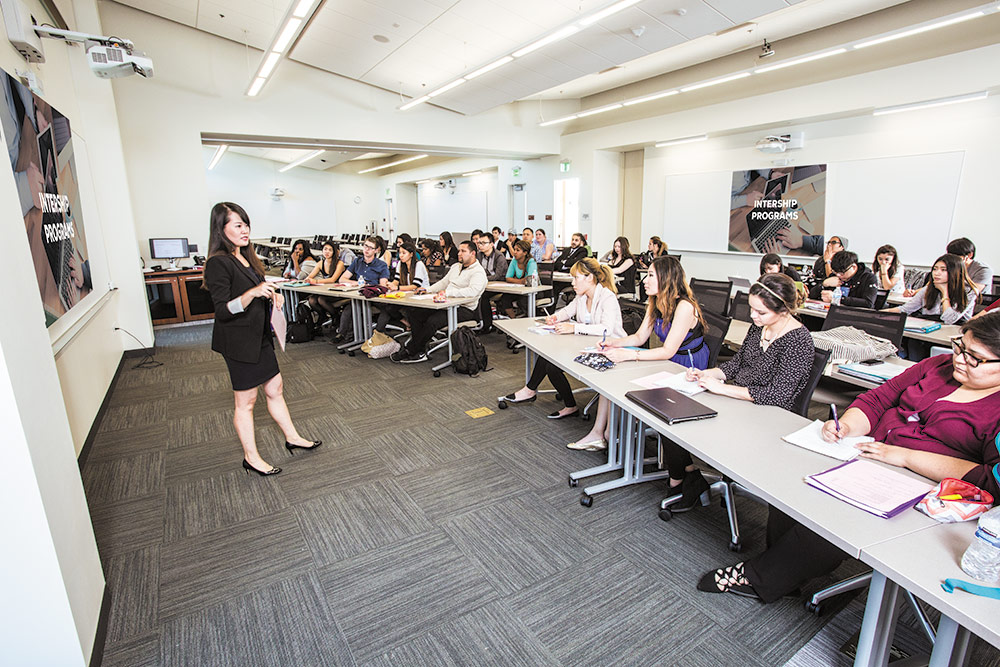 Classroom with professor lecturing to students