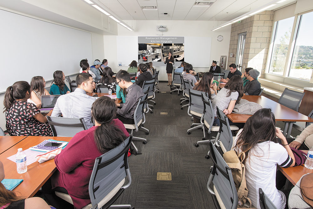 Classroom with professor lecturing to students