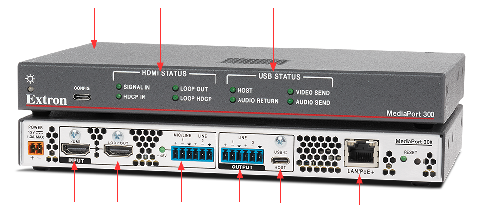 Image of the MediaPort 300 with callout buttons