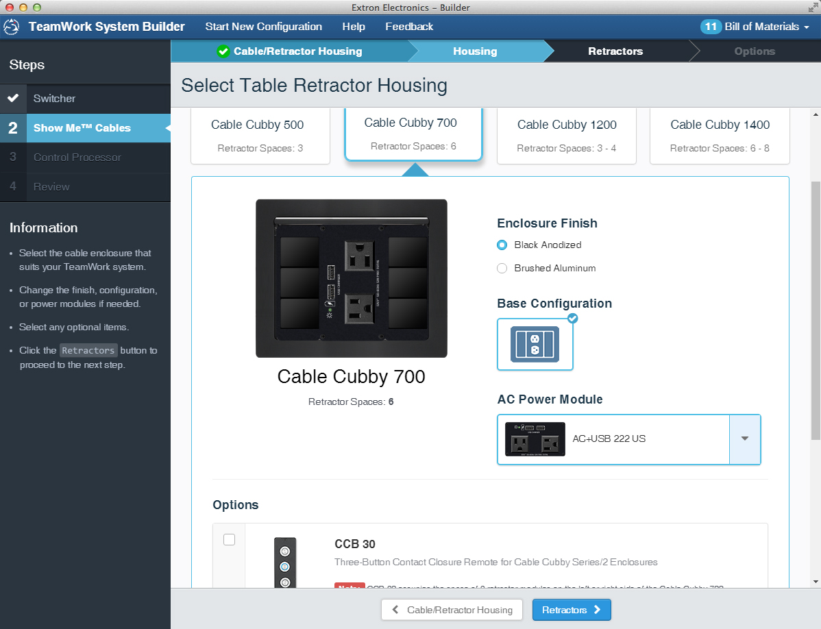 Select a Cable Cubby enclosure for your TeamWork System