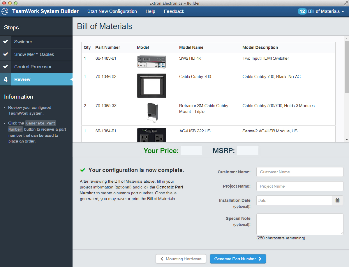 When complete, review the Bill of Materials